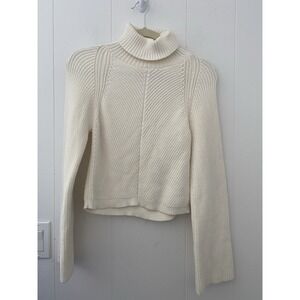 Maeve by Anthropologie White Cropped Ribbed Turtleneck Sweater XS Wool Blend